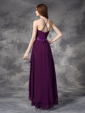 A-line/Princess Halter Ruffles Sleeveless High Low Chiffon Bridesmaid Dresses Evening Prom Dress