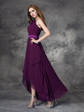 A-line/Princess Halter Ruffles Sleeveless High Low Chiffon Bridesmaid Dresses Evening Prom Dress