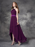 A-line/Princess Halter Ruffles Sleeveless High Low Chiffon Bridesmaid Dresses Evening Prom Dress