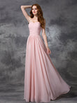A-line/Princess Sweetheart Sleeveless Ruched Long Chiffon Bridesmaid Dresses Prom Dress