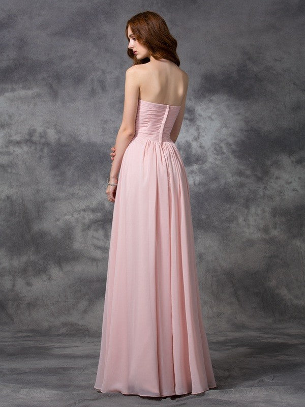 A-line/Princess Sweetheart Sleeveless Ruched Long Chiffon Bridesmaid Dresses Prom Dress