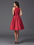 A-Linie/Princess-Linie U-Ausschnitt Rüschen Ärmellos Kurz Satin Brautjungfernkleider Homecoming Ballkleid