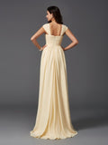 A-Line/Princess Straps Ruffles Sleeveless Long Chiffon Bridesmaid Dresses Evening Prom Dress