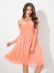 A-Line/Princess Sweetheart Pleats Sleeveless Short Chiffon Bridesmaid Dresses Wedding Guest Dress