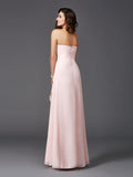 A-Line/Princess Sweetheart Hand-Made Flower Sleeveless Long Chiffon Bridesmaid Dresses Prom Dress