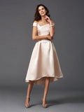 A-Line/Princess Off-the-Shoulder Sleeveless High Low Satin Bridesmaid Dresses Prom Dress