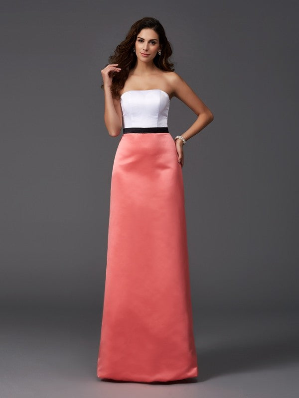 A-Linie/Princess-Linie Trägerlos Ärmellos Lang Satin Brautjungfernkleider Abendkleid