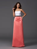 A-Linie/Princess-Linie Trägerlos Ärmellos Lang Satin Brautjungfernkleider Abendkleid