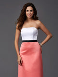 A-Linie/Princess-Linie Trägerlos Ärmellos Lang Satin Brautjungfernkleider Abendkleid