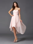 Vestido de dama de honor de gasa con corte A/princesa, escote corazón, volantes, sin mangas, corte alto bajo, para invitada de boda