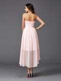 Vestido de dama de honor de gasa con corte A/princesa, escote corazón, volantes, sin mangas, corte alto bajo, para invitada de boda