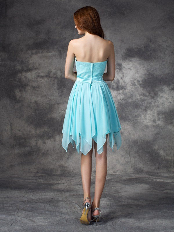 A-Linie/Princess-Linie Herzausschnitt Rüschen Ärmellos Kurz Chiffon Brautjungfernkleider Homecoming Ballkleid