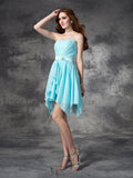 A-Linie/Princess-Linie Herzausschnitt Rüschen Ärmellos Kurz Chiffon Brautjungfernkleider Homecoming Ballkleid