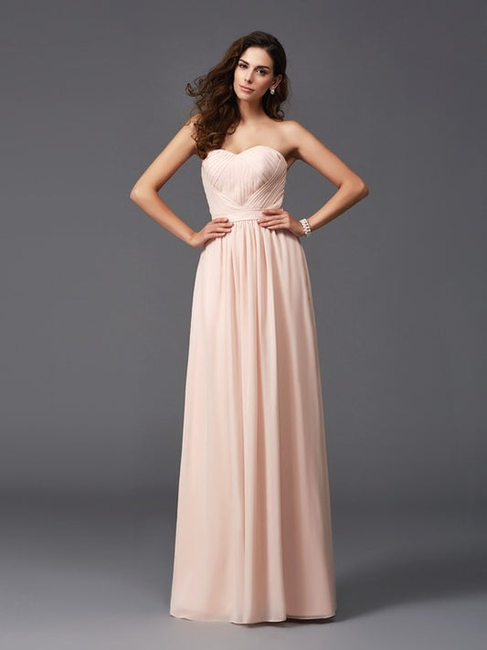 A-Line/Princess Sweetheart Pleats Sleeveless Long Chiffon Bridesmaid dresses Evening Prom Dress