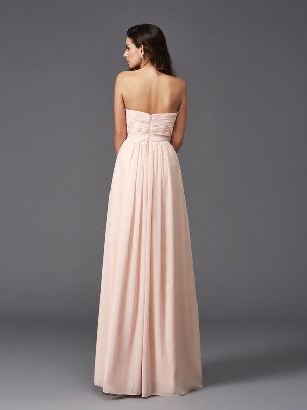 A-Line/Princess Sweetheart Pleats Sleeveless Long Chiffon Bridesmaid dresses Evening Prom Dress