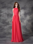 A-line/Princess Jewel Ruffles Sleeveless Long Chiffon Bridesmaid Dresses Evening Prom Dress