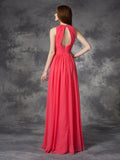 A-line/Princess Jewel Ruffles Sleeveless Long Chiffon Bridesmaid Dresses Evening Prom Dress
