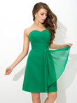 Vestido de dama de honor corto de gasa, sin mangas, con escote en forma de corazón, plisado y corte columna, para cóctel