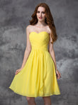 A-Linie/Princess-Linie Herzausschnitt Rüschen Ärmellos Kurz Chiffon Brautjungfernkleider Homecoming Ballkleid