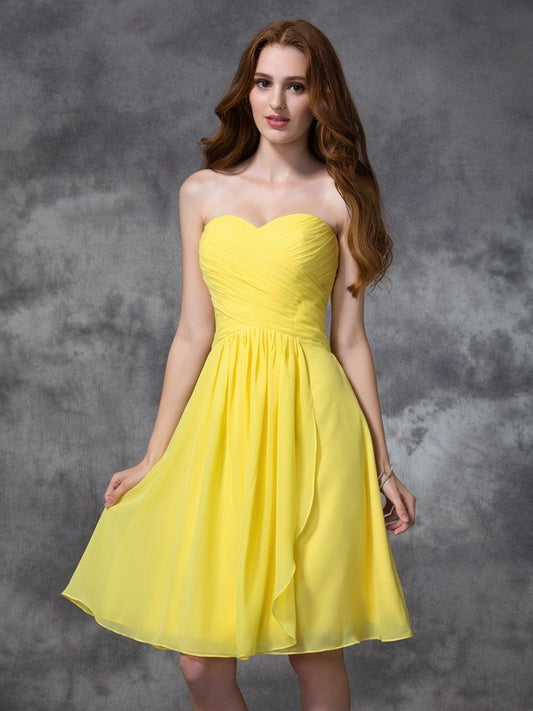 A-Linie/Princess-Linie Herzausschnitt Rüschen Ärmellos Kurz Chiffon Brautjungfernkleider Homecoming Ballkleid