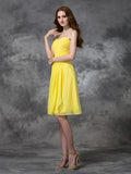 A-Linie/Princess-Linie Herzausschnitt Rüschen Ärmellos Kurz Chiffon Brautjungfernkleider Homecoming Ballkleid