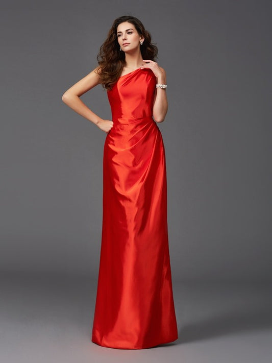 Sheath/Column One-Shoulder Sleeveless Long Silk like Satin Bridesmaid dresses Formal Evening Dress