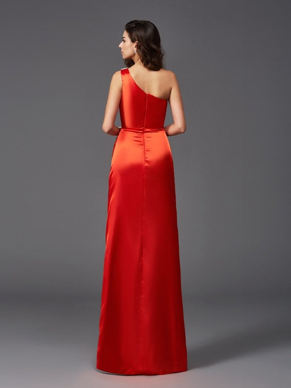 Sheath/Column One-Shoulder Sleeveless Long Silk like Satin Bridesmaid dresses Formal Evening Dress