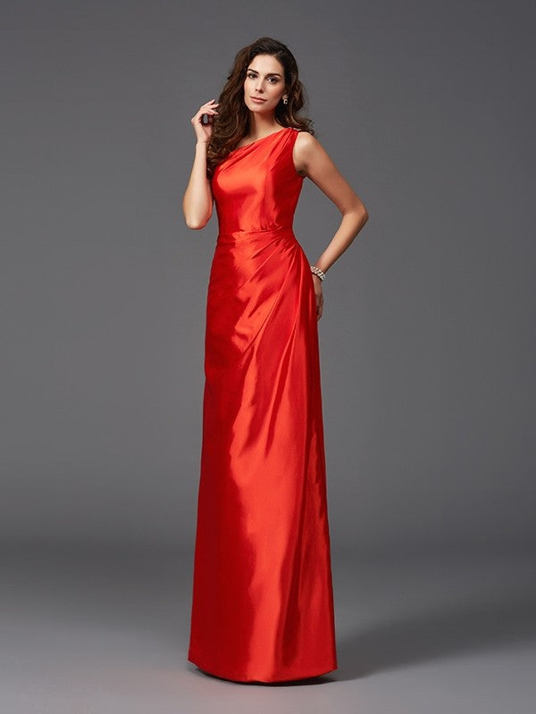 Sheath/Column One-Shoulder Sleeveless Long Silk like Satin Bridesmaid dresses Formal Evening Dress