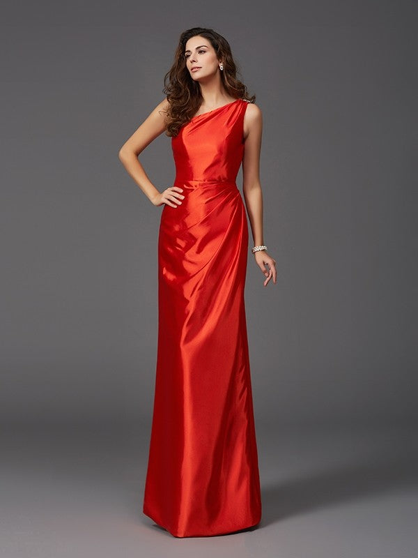 Sheath/Column One-Shoulder Sleeveless Long Silk like Satin Bridesmaid dresses Formal Evening Dress