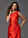 Sheath/Column One-Shoulder Sleeveless Long Silk like Satin Bridesmaid dresses Formal Evening Dress
