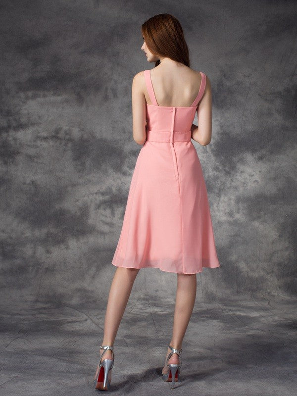 A-Linie/Princess-Linie Träger Strass Ärmellos Kurz Chiffon Brautjungfernkleider Homecoming Ballkleid