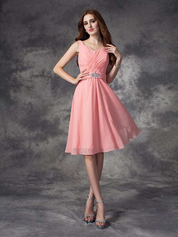 A-Linie/Princess-Linie Träger Strass Ärmellos Kurz Chiffon Brautjungfernkleider Homecoming Ballkleid