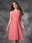A-Linie/Princess-Linie Träger Gerüscht Ärmellos Kurz Chiffon Brautjungfernkleider Junior Homecoming Kleid