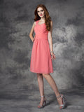 A-Linie/Princess-Linie Träger Gerüscht Ärmellos Kurz Chiffon Brautjungfernkleider Junior Homecoming Kleid