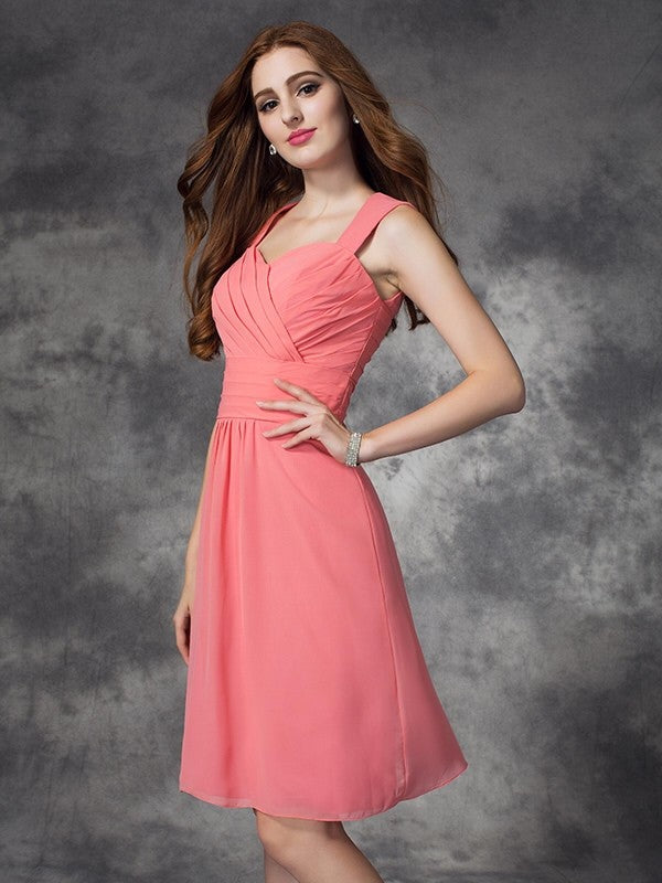 A-Linie/Princess-Linie Träger Gerüscht Ärmellos Kurz Chiffon Brautjungfernkleider Junior Homecoming Kleid