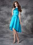 A-line/Princess Bateau Ruffles Sleeveless High Low Satin Bridesmaid Dresses Homecoming Prom Dress