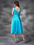 A-line/Princess Bateau Ruffles Sleeveless High Low Satin Bridesmaid Dresses Homecoming Prom Dress