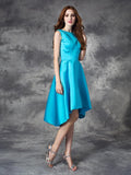 A-line/Princess Bateau Ruffles Sleeveless High Low Satin Bridesmaid Dresses Homecoming Prom Dress
