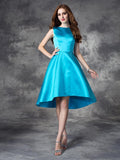 A-line/Princess Bateau Ruffles Sleeveless High Low Satin Bridesmaid Dresses Homecoming Prom Dress
