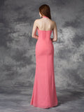 Sheath/Column Halter Ruched Sleeveless Long Chiffon Bridesmaid Dresses Formal Evening Dress