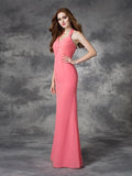 Sheath/Column Halter Ruched Sleeveless Long Chiffon Bridesmaid Dresses Formal Evening Dress
