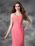 Sheath/Column Halter Ruched Sleeveless Long Chiffon Bridesmaid Dresses Formal Evening Dress
