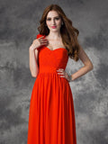 A-line/Princess One-Shoulder Hand-Made Flower Sleeveless Long Chiffon Bridesmaid Dresses Formal Evening Dress