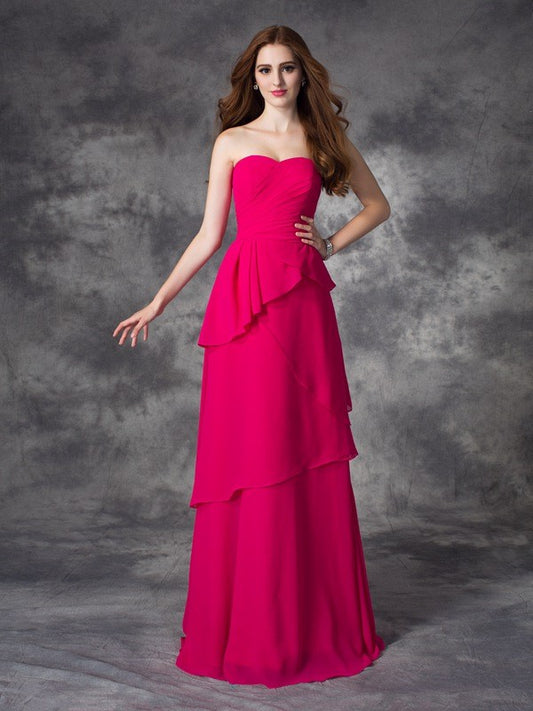 A-line/Princess Sweetheart Layers Sleeveless Long Chiffon Bridesmaid Dresses Formal Evening Dress