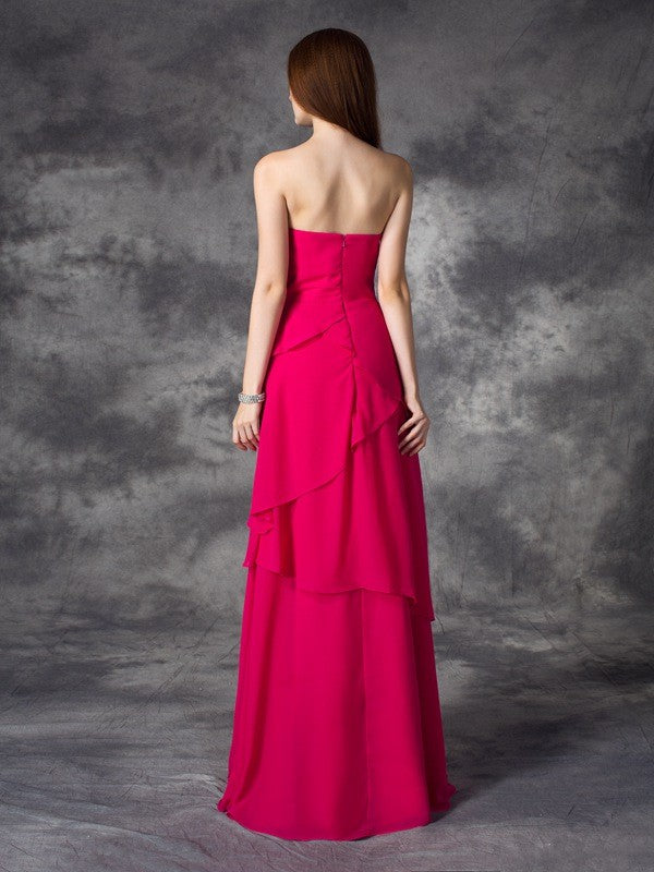 A-line/Princess Sweetheart Layers Sleeveless Long Chiffon Bridesmaid Dresses Formal Evening Dress
