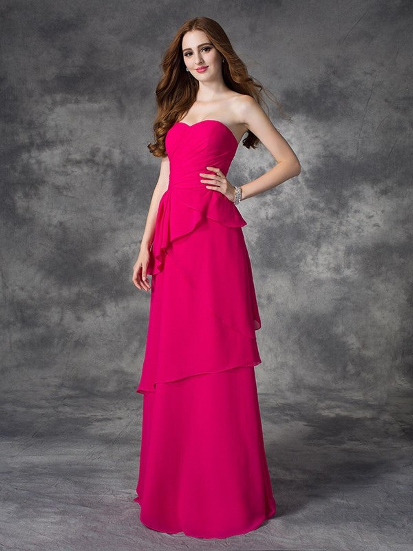 A-line/Princess Sweetheart Layers Sleeveless Long Chiffon Bridesmaid Dresses Formal Evening Dress