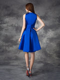 A-line/Princess V-neck Ruched Sleeveless Short Satin Bridesmaid Dresses Homecoming Dress Gowns