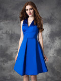 A-line/Princess V-neck Ruched Sleeveless Short Satin Bridesmaid Dresses Homecoming Dress Gowns