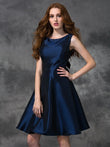 Vestidos de dama de honor cortos de tafetán con corte A/princesa, sin mangas y escote redondo, para cóctel y regreso a casa
