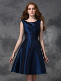 Vestidos de dama de honor cortos de tafetán con corte A/princesa, sin mangas y escote redondo, para cóctel y regreso a casa